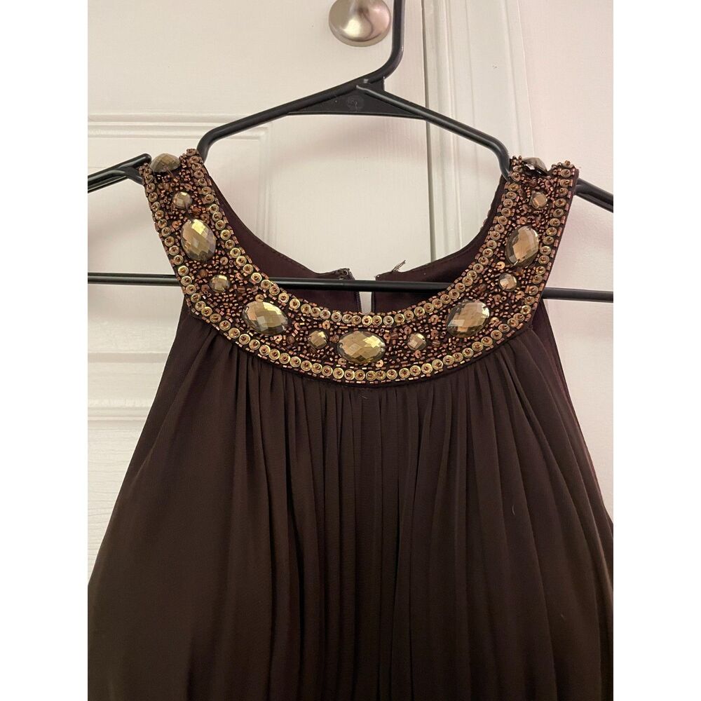 Formal Chocolate Brown Beaded Cocktail Dress Embellished Party Dress Size S Y2K
